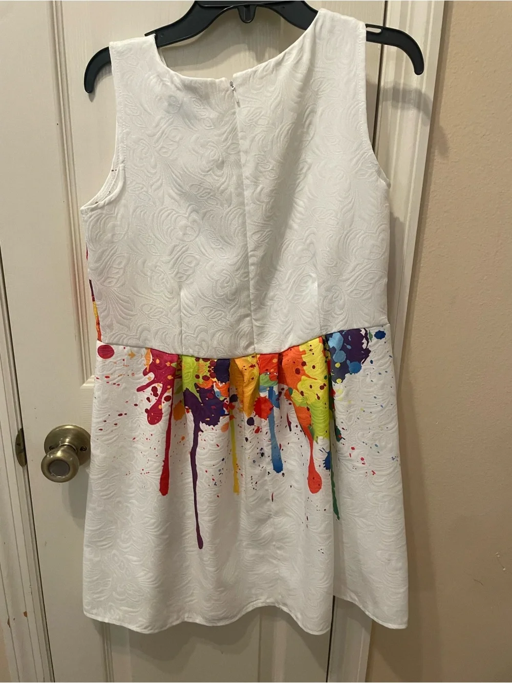 Girls' White Multicolor Paint-Splash Casual Dress